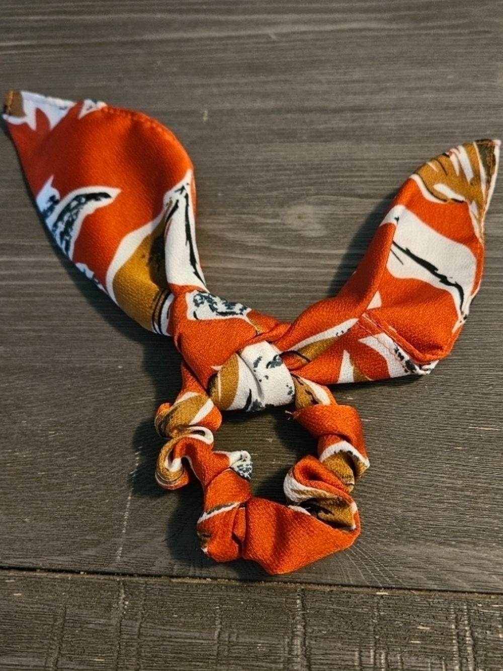 Beautiful Orange Patterned Bow Scrunchie